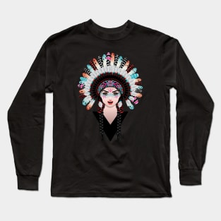 Tribal girl in war bonnet Long Sleeve T-Shirt